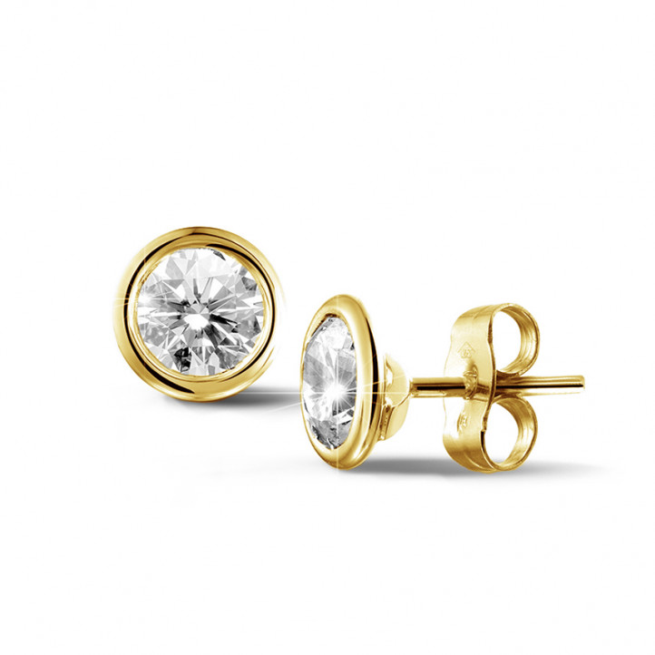 1.50 Karat Diamant Ohrringe mit Zargenfassung aus Gelbgold