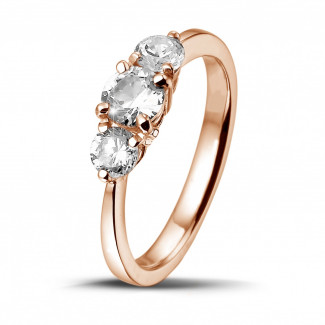 Brillant Ring - 0.95 Karat Trilogiering mit runden Diamanten aus Rotgold