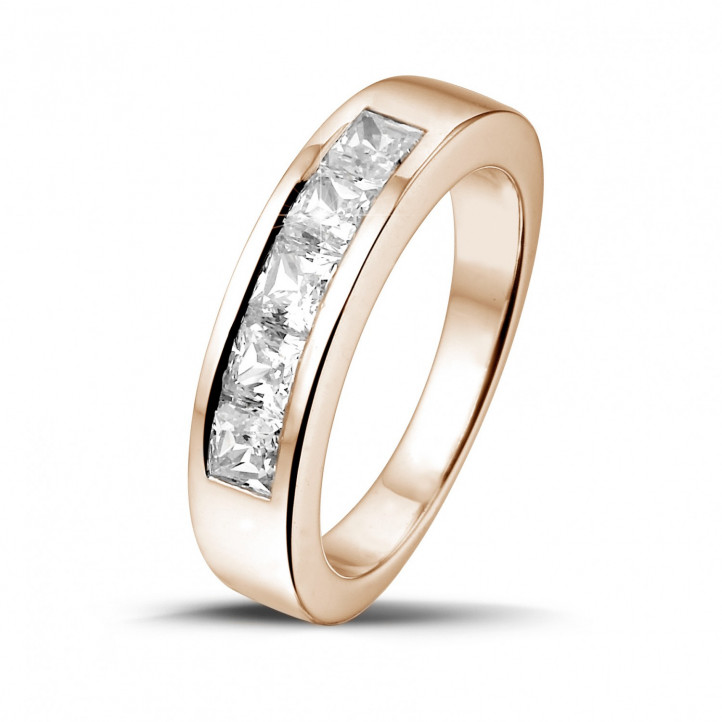1.35 Karat Memoire Ring mit Prinzessdiamanten aus Rotgold