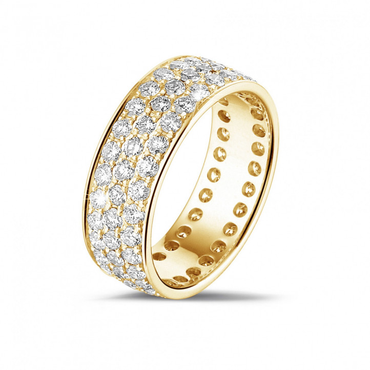 1.70 Karat Memoire Ring (rundherum besetzt) aus Gelbgold mit drei Reihen runder Diamanten