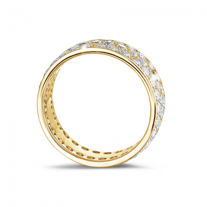 1.70 Karat Memoire Ring (rundherum besetzt) aus Gelbgold mit drei Reihen runder Diamanten