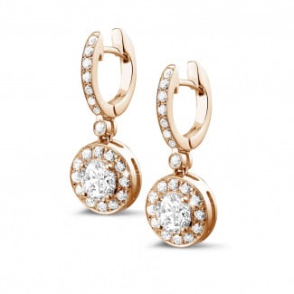Ohrringe - 1.55 Karat Diamant Halo Ohrringe aus Rotgold