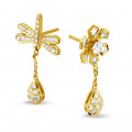 0.95 Karat Diamant Blumen & Libellen Ohrringe aus Gelbgold