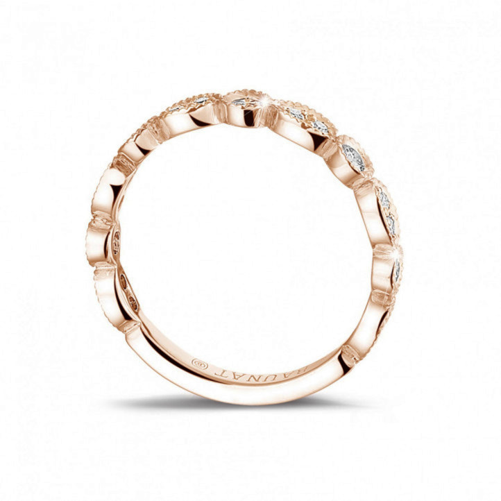 0.30 Karat Diamant Kombination Memoire Ring aus Rotgold im Marquise Design