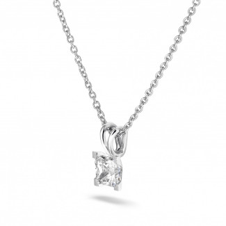 Halsketten - 1.00 Karat Solitär Anhänger aus Weißgold mit Prinzessdiamant