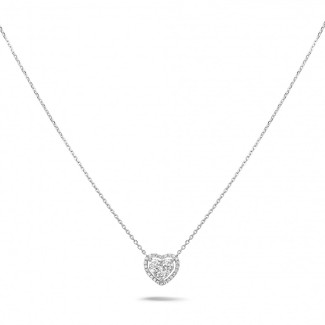 Halsketten - 0.65 Karat herzförmige Halskette aus Weißgold mit runden Diamanten