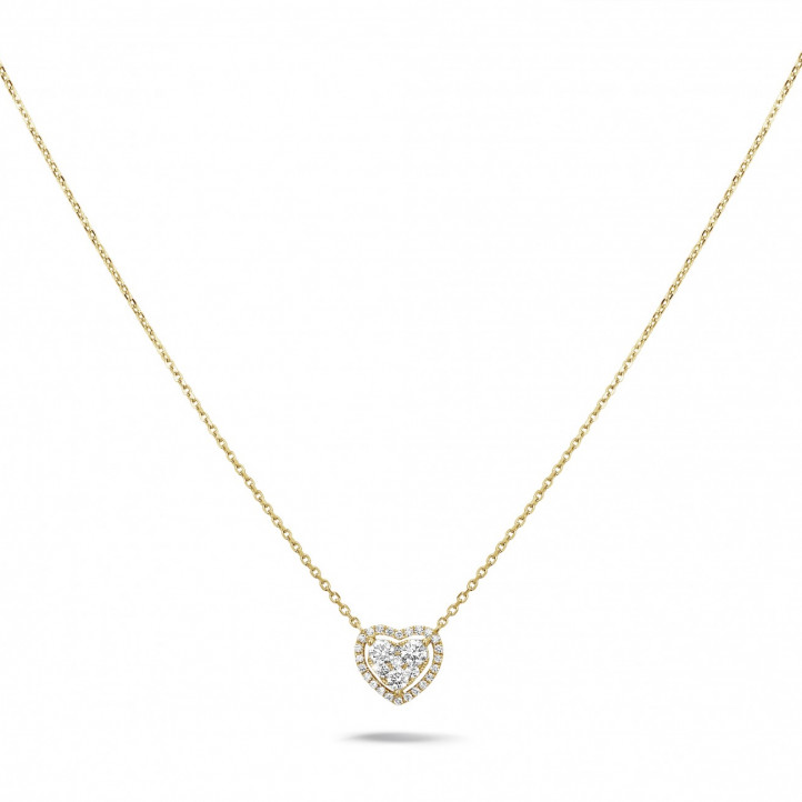 0.65 Karat herzförmige Halskette aus Gelbgold mit runden Diamanten