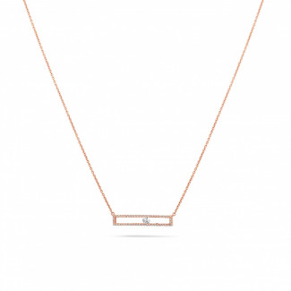 Halsketten - 0.30 Karat Halskette aus Rotgold mit schwebendem runden Diamant