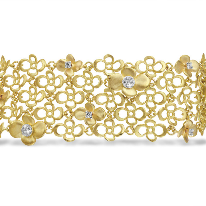0.80 Karat Diamant Design Blumenarmband aus Gelbgold