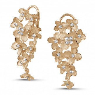 Ohrringe - 0.70 Karat Diamant Design Blumenohrringe aus Rotgold
