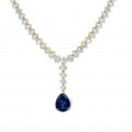 21.30 Karat sich verjüngende Diamant Halskette aus Gelbgold mit tropfenförmigem Saphir