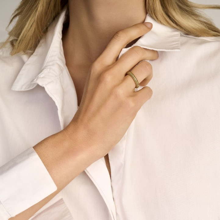 0.85 Karat Diamant Memoire Ring mit gelben Diamanten (rundherum besetzt) aus Gelbgold