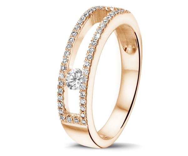 Rotgold Ring mit schwebendem Diamant von BAUNAT