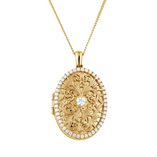 Halsketten - 1.70 Karat Design Medaillon mit kleinen runden Diamanten aus Gelbgold