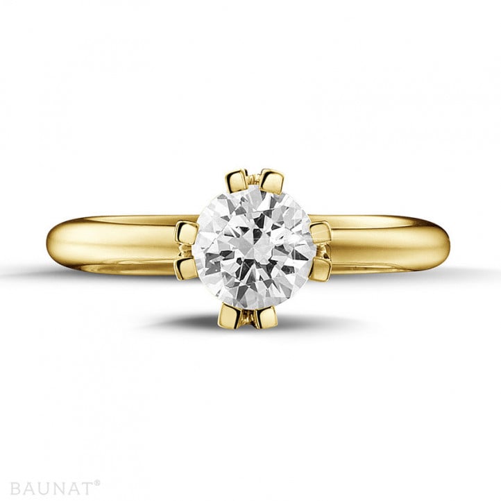 0.90 Karat Diamant Solitär Designring aus Gelbgold mit acht Krappen