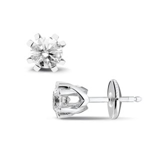 Ohrstecker - 1.00 Karat Diamant Design Ohrringe aus Weißgold mit acht Krappen