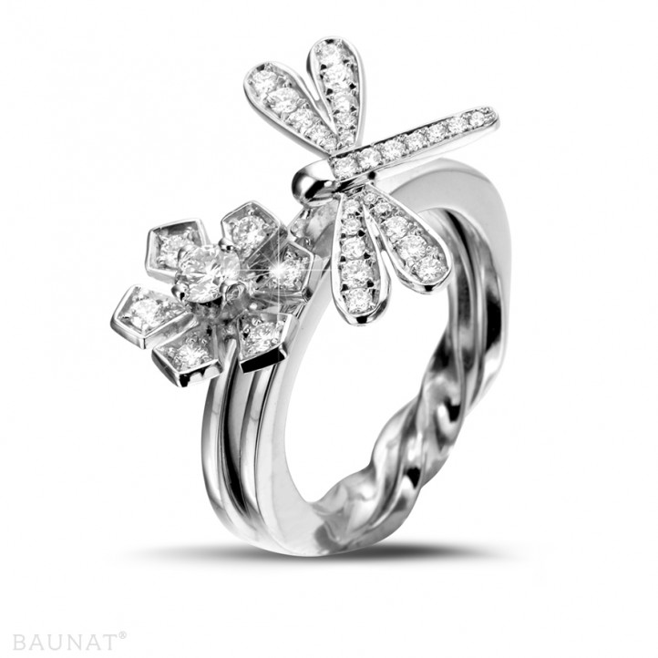 0.55 Karat Diamant Blumen & Libellen Design Ring aus Platin