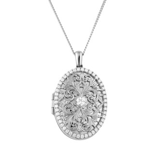 Halsketten - 1.70 Karat Design Medaillon mit kleinen runden Diamanten aus Weißgold