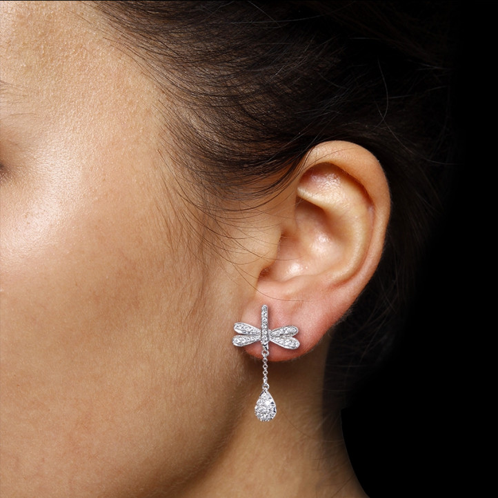 0.70 carat diamond dragonfly earrings in white gold