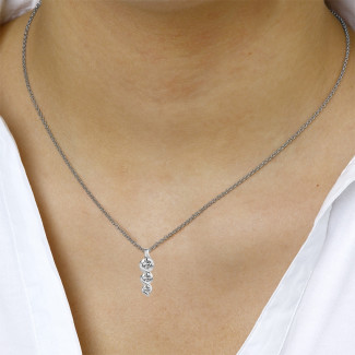 Necklaces - 0.85 carat trilogy diamond pendant in white gold