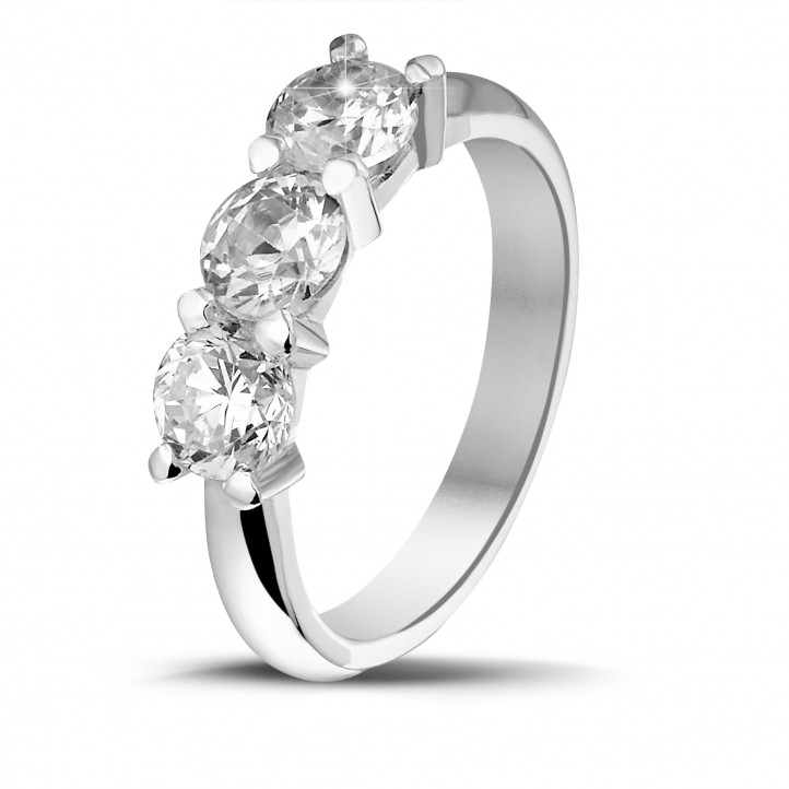 2.05 carat trilogy ring in platinum with round diamonds