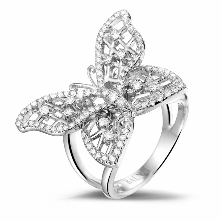 0.75 carat diamond butterfly design ring in white gold