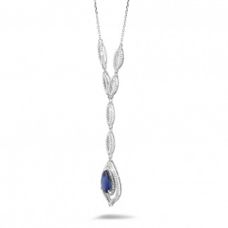 Necklaces - Diamond white golden necklace with a pear shaped sapphire