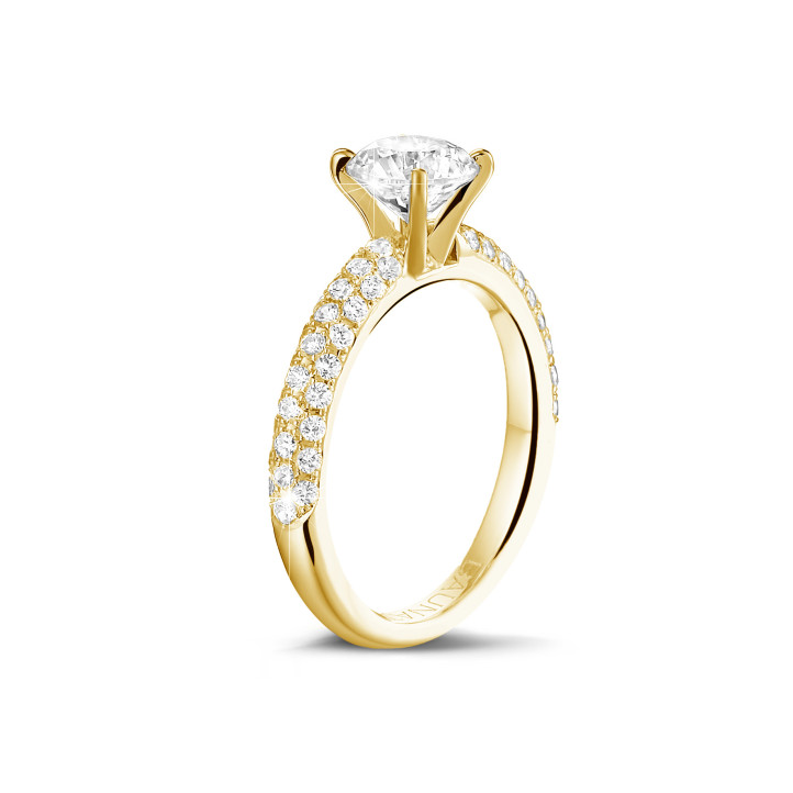1.50 carat solitaire ring (half set) in yellow gold with side diamonds