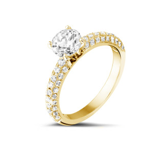 Gold diamond ring - 1.00 carat solitaire ring (half set) in yellow gold with side diamonds