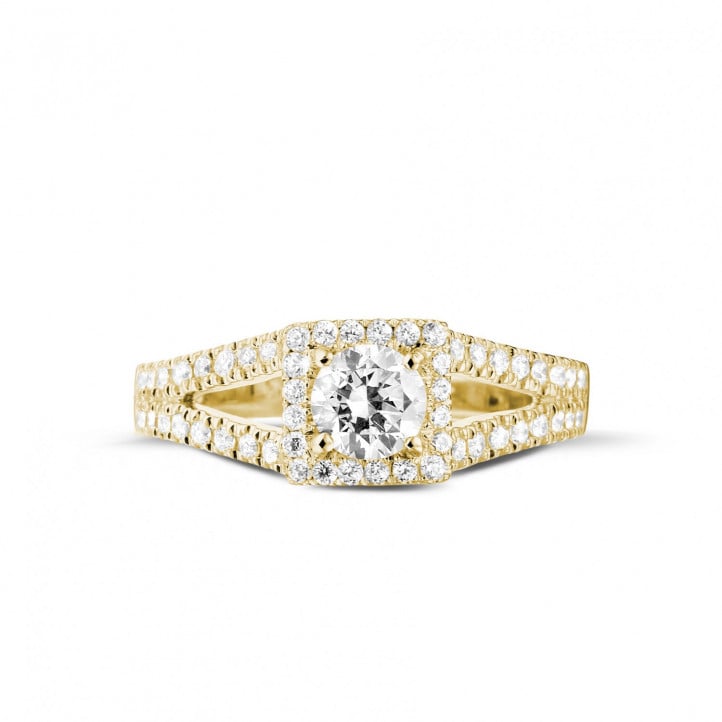 0.50 carat solitaire diamond ring in yellow gold with side diamonds