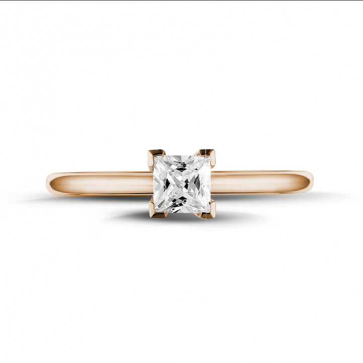0.50 carat solitaire ring in red gold with princess diamond