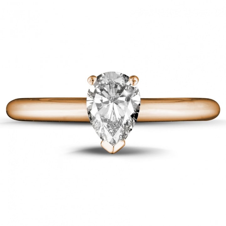 1.00 carat solitaire ring in red gold with pear shaped diamond