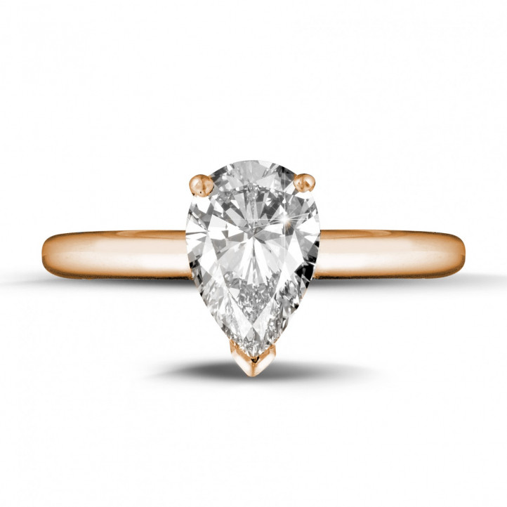 1.50 carat solitaire ring in red gold with pear shaped diamond