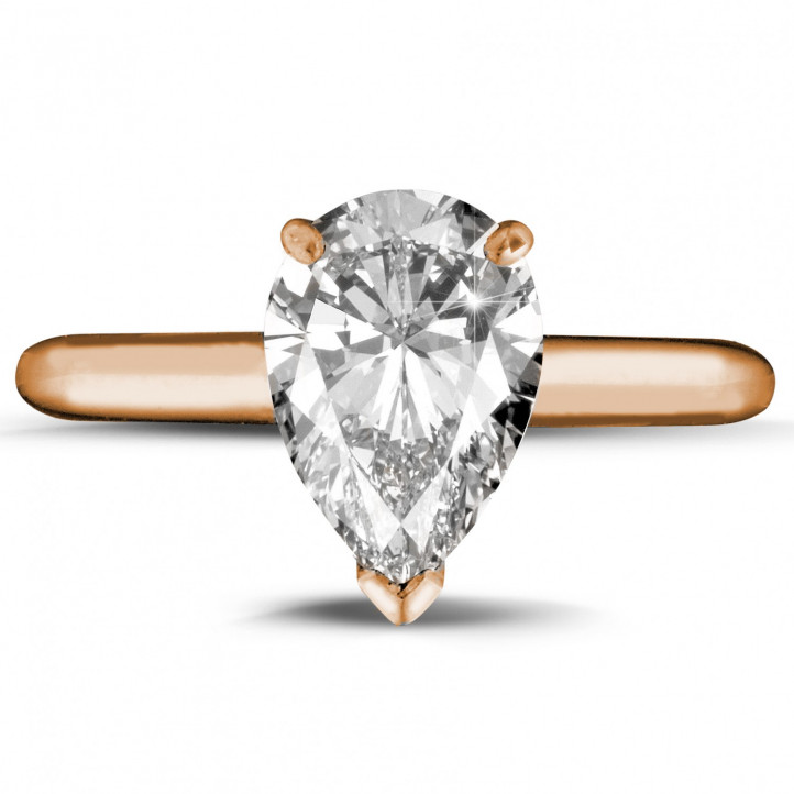 2.00 carat solitaire ring in red gold with pear shaped diamond