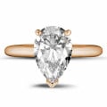 3.00 carat solitaire ring in red gold with pear shaped diamond