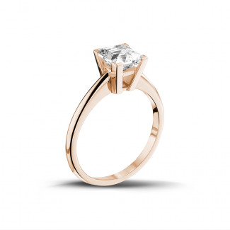 Princess - 2.00 carat solitaire ring in red gold with princess diamond