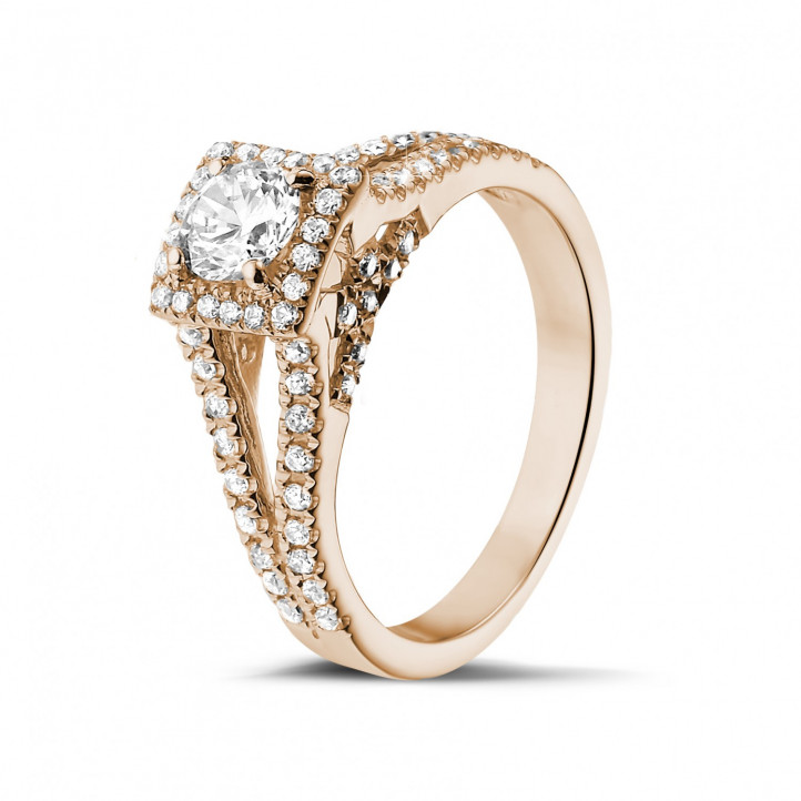 0.50 carat solitaire diamond ring in red gold with side diamonds