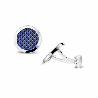 Cufflinks - Blue varnished white golden cufflinks - clou de Paris