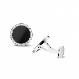 Cufflinks - White golden cufflinks with onyx and round diamonds