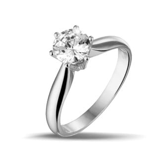 Gold engagement rings - 1.00 carat solitaire diamond ring in white gold
