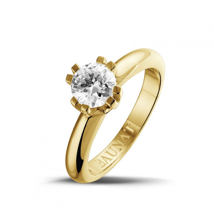 0.90 carat solitaire diamond design ring in yellow gold with eight prongs