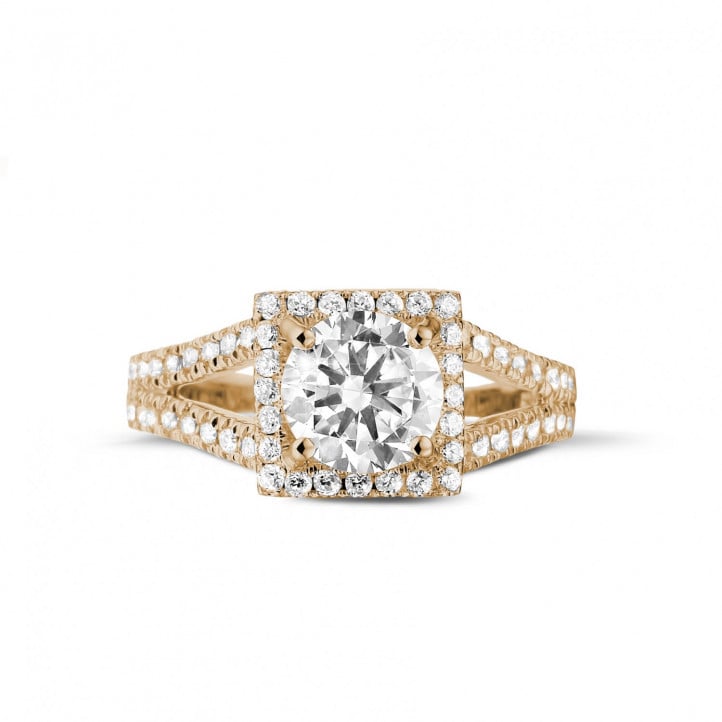 1.20 carat solitaire diamond ring in red gold with side diamonds