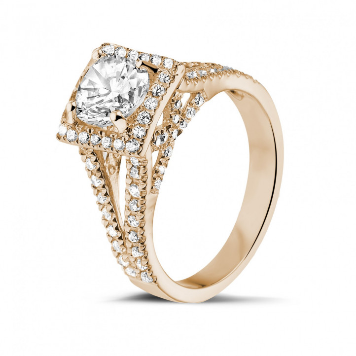 1.20 carat solitaire diamond ring in red gold with side diamonds