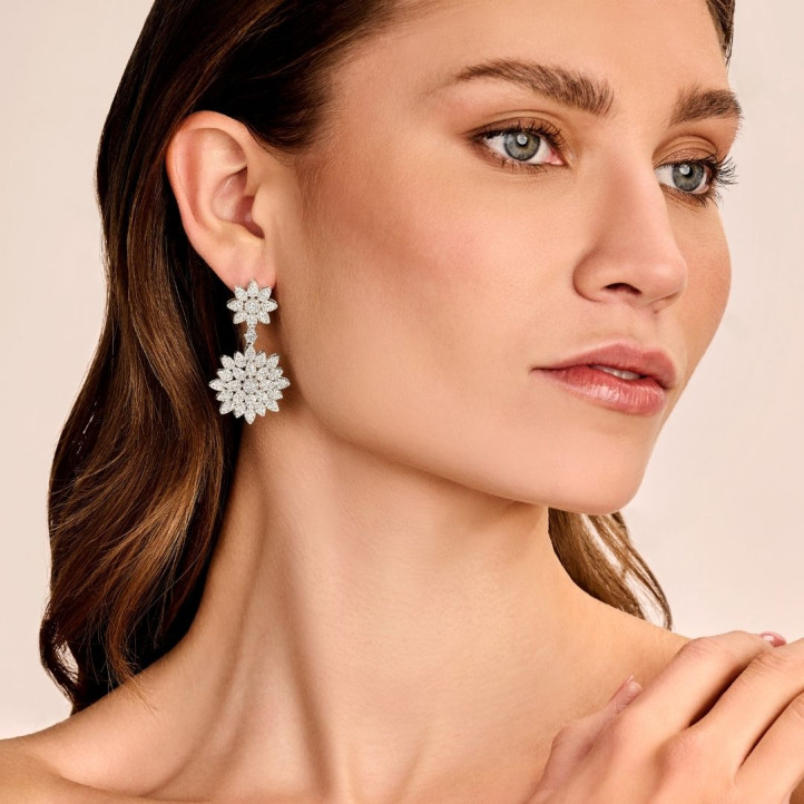 3.65 carat diamond flower earrings in white gold