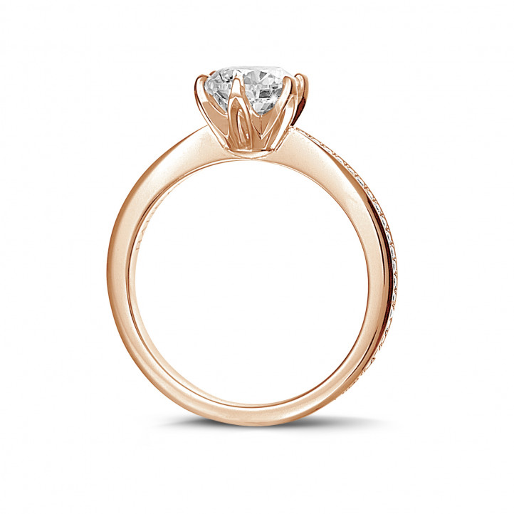 1.00 carat solitaire ring in red gold with side diamonds
