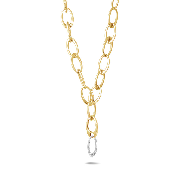 Classic chain necklace in yellow gold with diamond pendant of 1.70 carat