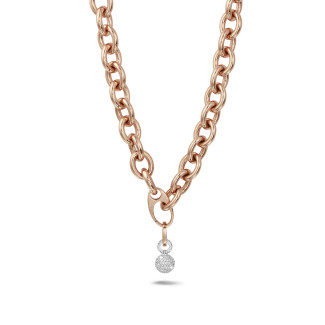 Necklaces - Bold chain necklace in red gold with diamond pendant of 1.44 carat