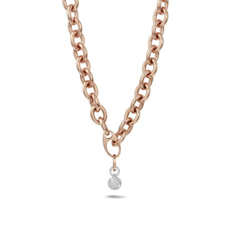 Bold chain necklace in red gold with diamond pendant of 1.44 carat