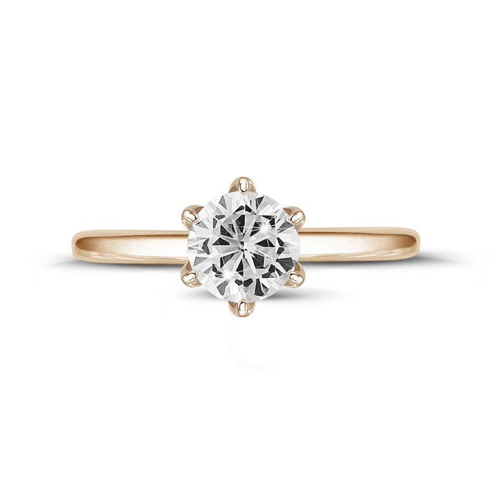 1.50 carat solitaire ring in red gold with round diamond