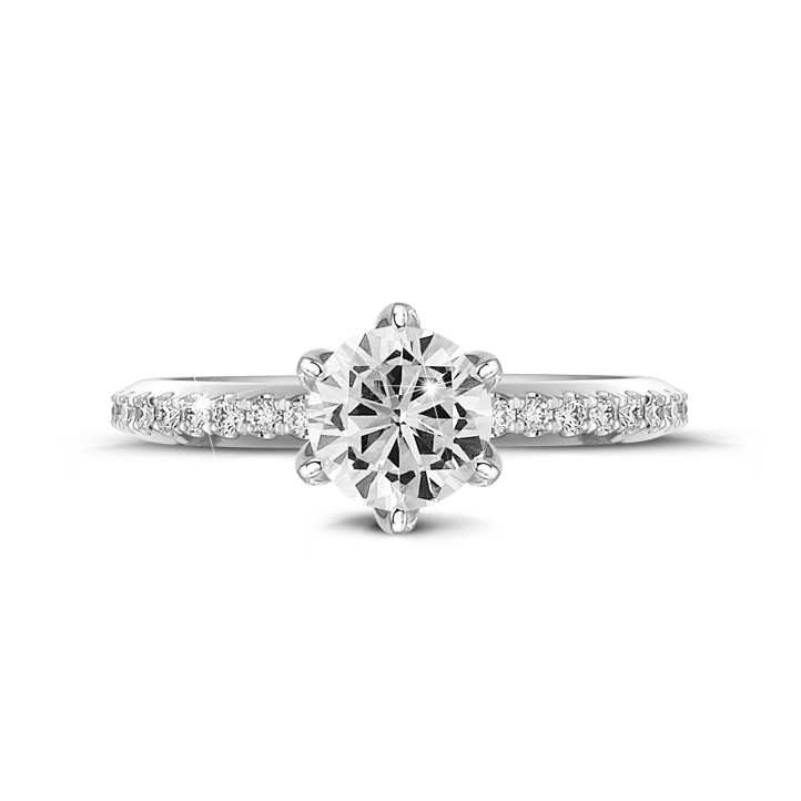 1.50 carat solitaire ring in white gold with side diamonds